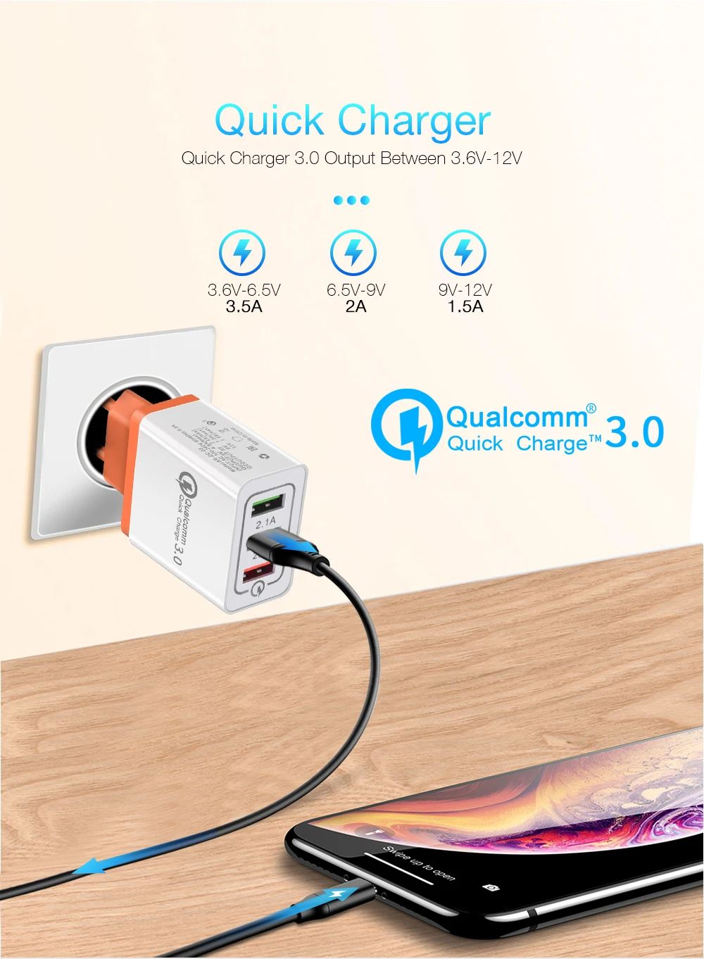 3а Быстрая зарядка 3,0 USB зарядное устройство QC3.0 QC 4,0 Быстрая зарядка мульти зарядное устройство для мобильного телефона для Sam-sung Xiao-mi