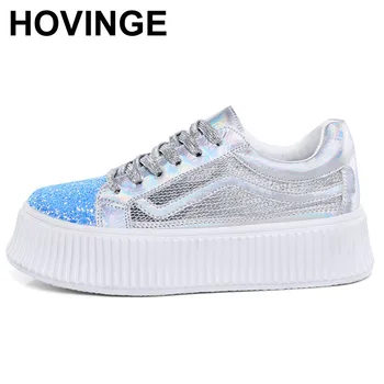 

HOVINGE New Women Thick bottom Sneakers Fashion Comfortable Casual Dad Shoes Sequins Girl Graffiti Breathable Platform shoes