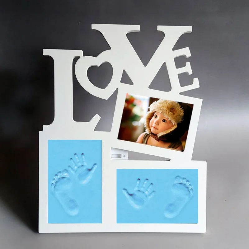  Baby Hand&Foot Print Hands And Feet Mold Maker Solid Wooden Photo Frame With Cover Fingerprint Mud 