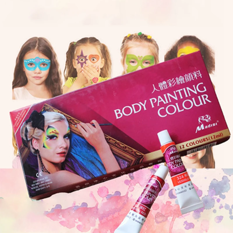 Madisi Body Painting Pigment Set 12 Colors 12ML Masquerade Prom Cosplay Oil Paint Face Drama Paint Halloween Face Makeup Figment