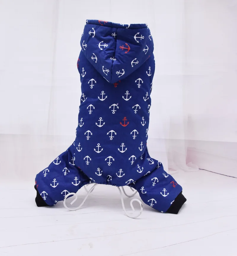 

Autumn and Winter 2019 Cotton Padded Clothes Thickened Four-legged Clothes for Pets Leisure Sailor Styles Blue White Dog Jackets