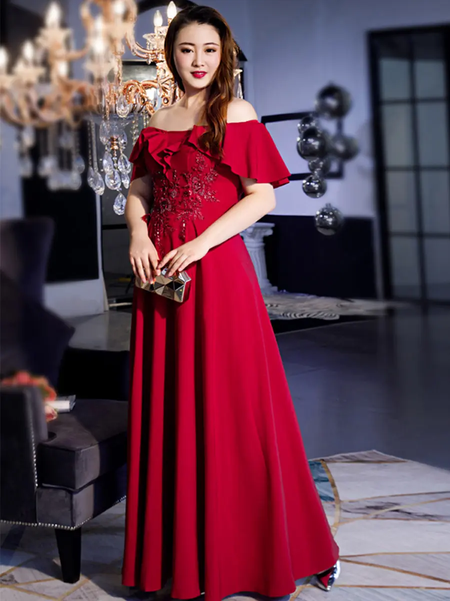 Вечерние платья размера плюс с открытыми плечами Robe De Soiree T538 Бордовые женские вечерние платья с вырезом лодочкой элегантные платья для выпускного вечера