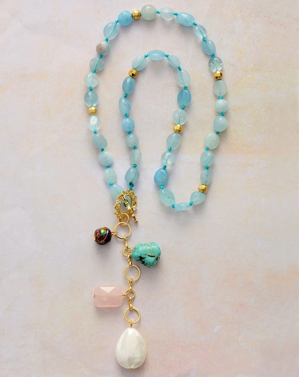 New Luxury Natural Stones Teardrop Square Pendant Necklace Women Elegant Lariat Y Necklace Bold Fashion Jewelry Gifts Wholesale