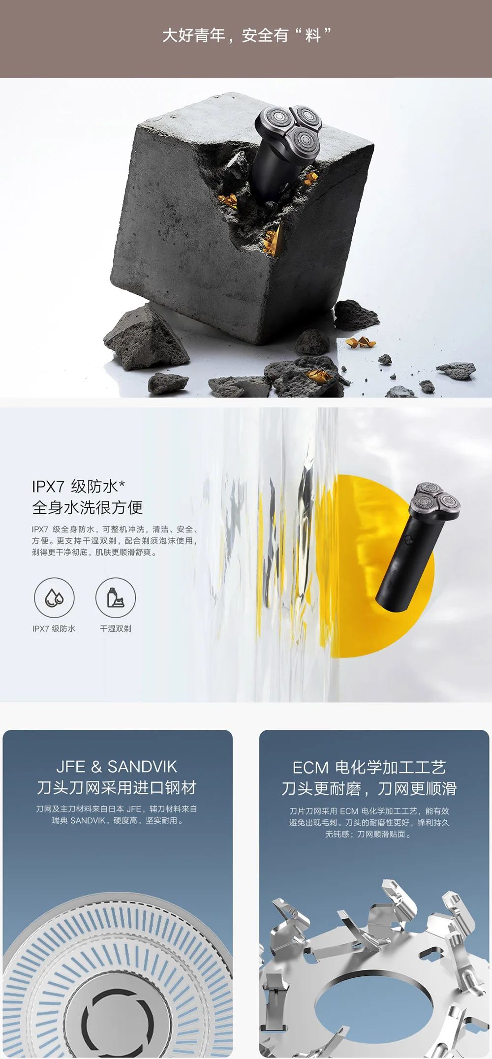 Original Xiaomi Mijia Electric Shaver S300 Black Smart 3D Floating Veneer Double Cutter Head IPX7 Waterproof Type-C Charging (10)