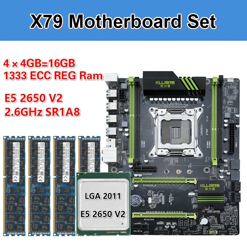 

Kllisre X79 motherboard set with Xeon E5 2650 V2 4x4GB=16GB 1333MHz DDR3 ECC REG memory ATX USB3.0 SATA3 PCI-E NVME M.2 SSD