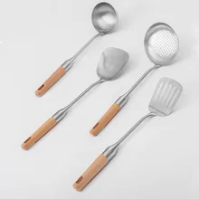 Новая лопата из нержавеющей стали ложка с деревянной ручкой Толстая кухонная лопатка из нержавеющей стали дуршлаг жареная кухонная лопатка инструменты