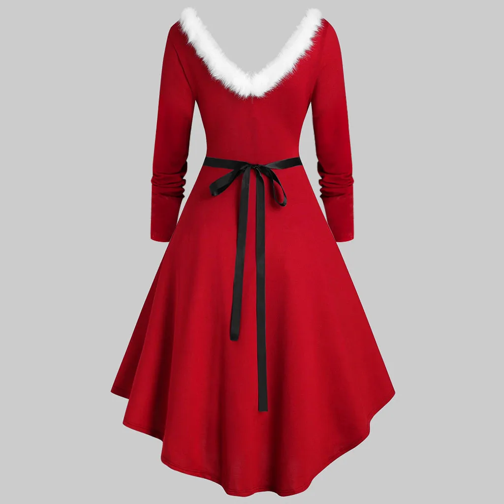 Women Christmas Patchwork Faux Fur Panel Long Sleeve Knit Women Dress Vestidos Ropa Mujer Autumn Winter Sukienki Dresses C1128