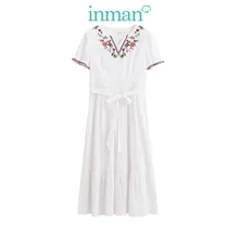 Inman, Ретро платье с О-образным вырезом, короткий рукав, ТРАПЕЦИЕВИДНОЕ Хлопковое платье, летнее платье средней длины с вышивкой