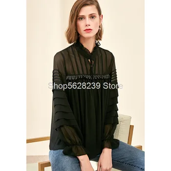 

Elegant Female Shirt 2020 Season England Lotus Leaf Li Collar Loose Commute Loose Big Code Length Sleeve Shirt fashion