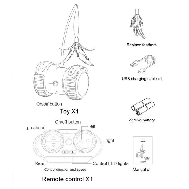 Pet Electric Smart Balance Led Luminous Remote Control Car Funny Cat Toy Gray Feather (lithium Battery, Capacity 300ma)