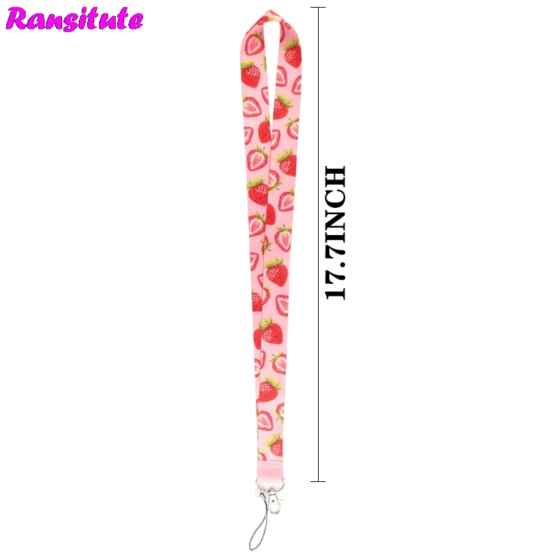 Ransitute Fruit series strawberry lanyard key ID card mobile phone strap USB badge holder DIY neckband decorative lanyard R637
