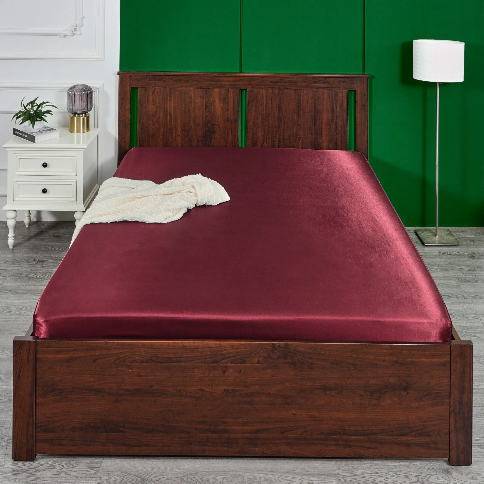 Satin Silk Fitted Sheet Solid Color Bed Sheet Elastic Band Mattress