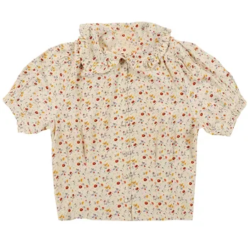 

Women Floral shirt tops turn-down collar puff short sleeve fashion loose casual wild lady shirt 2020 new