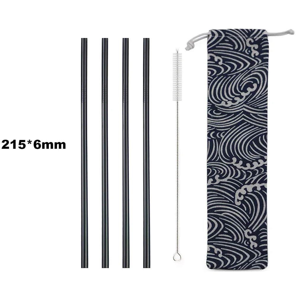 

Black 6pcs Straw Silver Reusable Drinking Straw Metal 304 Straw Stainless Steel Drinking Straw With Cleaner Brush Storage Bag