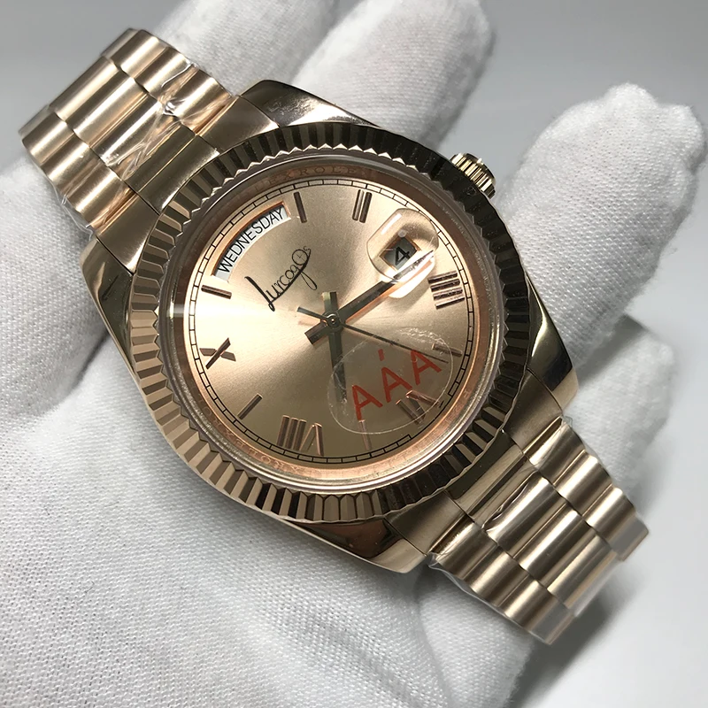 

Luxury Brand Rose gold watch diamonds number DAY DATE mechanical glide smooth 40mm mens AAA quality Wristwatches