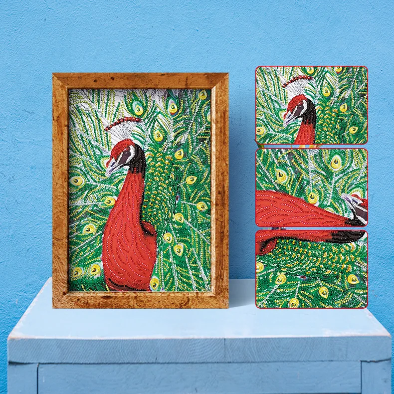 

New Style Full of Crystals 5D Special Shape Diamond Painting DIY Special Shape Red Peacock Living Room Bedroom European Style