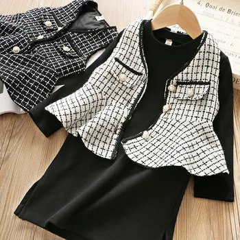 

girl vest and dresses 2 pcs sets fashion high-grade children clothing sets sweet Long sleeve dress suits 3-8 year