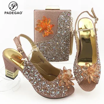 

Hot Selling Italian Party Shoe and Bag Sets Nigerian Shoes and Bags to Match Shoes with Bag Set with Shinning Crystal