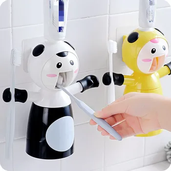 

Funny Cartoon Lazy Automatic Toothpaste Dispenser, Wall Mount Children Magnet Toothbrush Holder Stand with Mouthwash Cup Storage