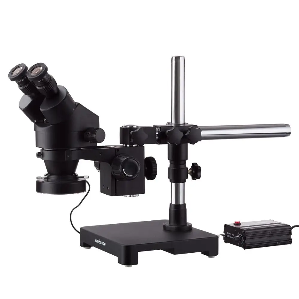 AmScope 7X-135X черный ювелирные изделия микроскоп с одна рукоятка стрелы стенд с микрофоном на рост от 80 до светодиодный кольцевой свет