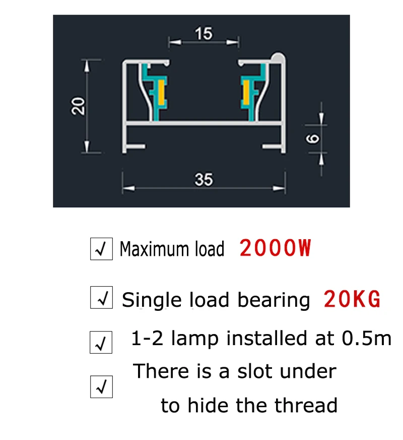 Flat copper core  2 Wires LED Track Light Rail 0.5M Led Rail Line for Track SPOT Led Track Lamp Rails For Clothing Home Lighting 3