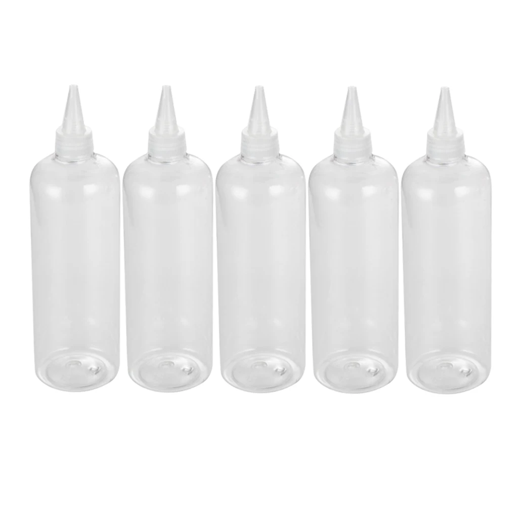 5 Pieces Plastic Empty Squeeze Bottles With Twist Cap Tip Applicator for Liquid , Painting, Glue Bottle - 500ml