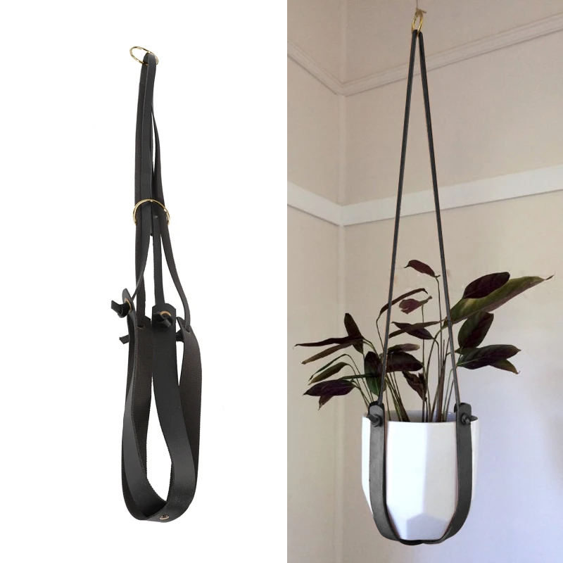 Hanging-Basket Flower-Pot Balcony-Decor Garden-Plant-Hanger Faux-Pu-Leather Outdoor Synthetic