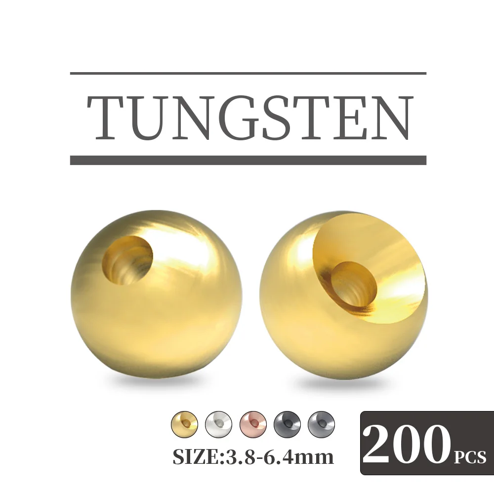 MUUNN 200pcs 3.8-6.4mm Fly Tying Countersunk Tungsten Beads ,Four Colors Nymph Flies Head electroplateshing Accessory Electropla