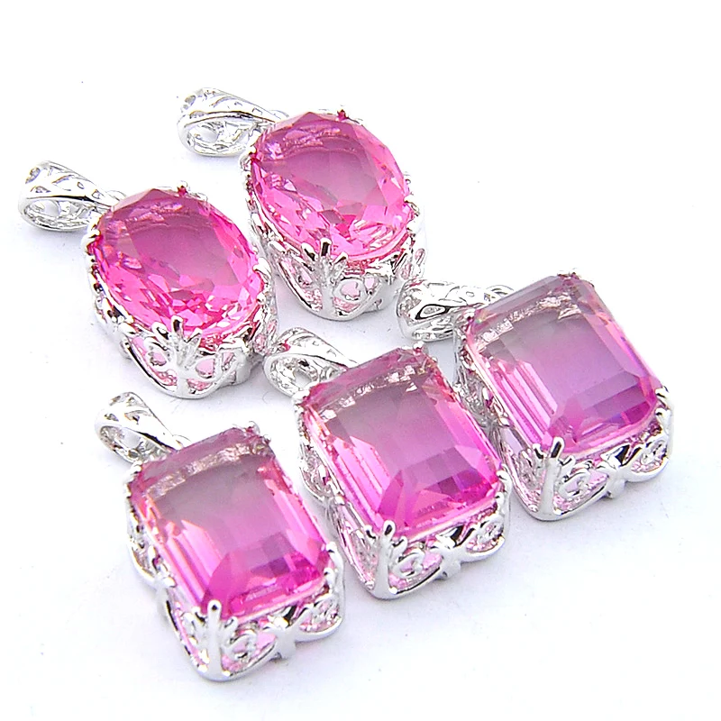 MIX 5 PCS Xmas Gifts Big Offer Oval Square Bi Colored Pink Tourmaline Gemstone Necklaces Pendants