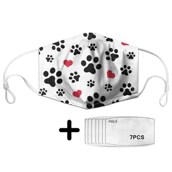 

Kawaii Dog Footprint Print and Love Pattern Mask Girls Cold Weather Face Protection with PM2.5 Filter Whtie Reusable Mouth Masks