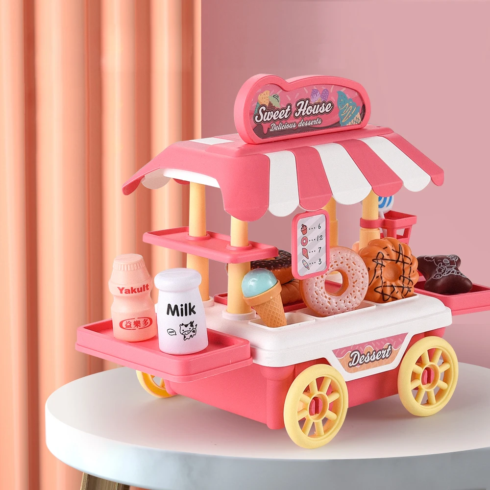 Kids Simulation Food Kitchen Car Toy Pretend Play Cooking Toy Pot Hamburger Hot Dog Cookies Interactive Play House Toys For Girl