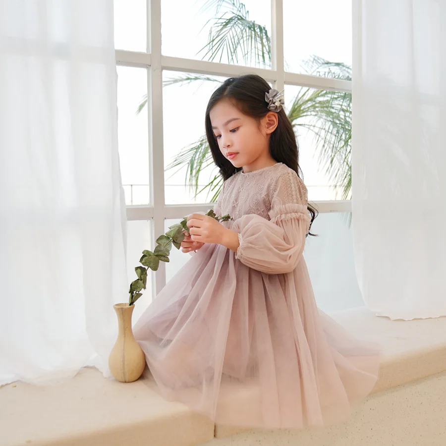 

2019 Spring Clothing New Style Children Shirt Korean-style Girls Lace Princess Dress GIRL'S Western Style Gauze Long-sleeved Dre
