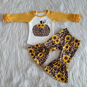 

2020 Happy Fall Baby Girls' Clothes Toddler Girl Clothes Winter Floral Long Sleeve & Leopard Bell Bottom Baby Girl Clothes