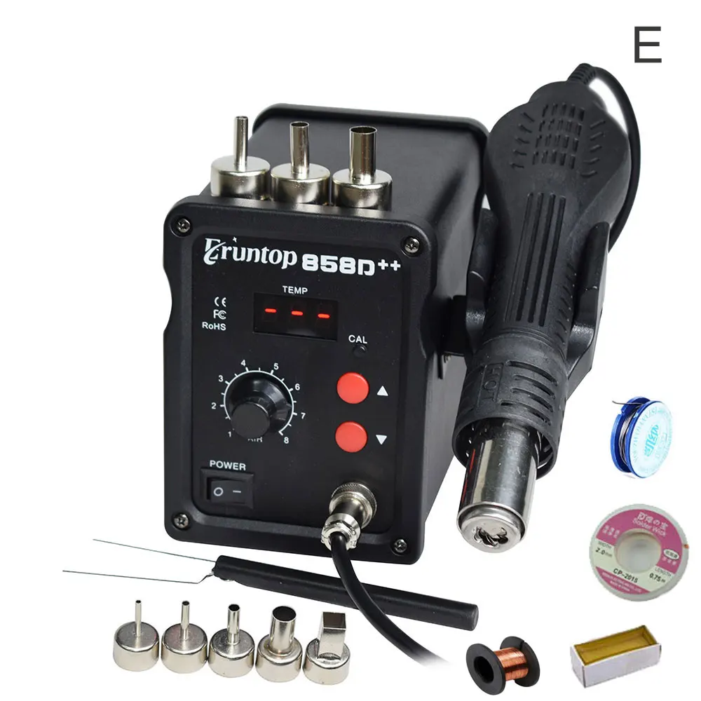E 700 Вт Eruntop 858D++ SMD ESD паяльная станция СВЕТОДИОДНЫЙ Цифровой паяльник горячий воздушный пистолет паяльник Модернизированный 858D 858D - Цвет: E