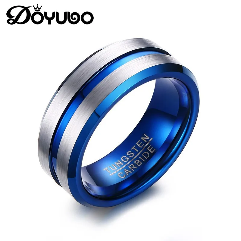 

DOYUBO Punk Design Blue Matte Tungsten Steel Ring For Men Hip Hop Male Trendy Finger Ring Engrave Logo Inside Fashion Ring DA119