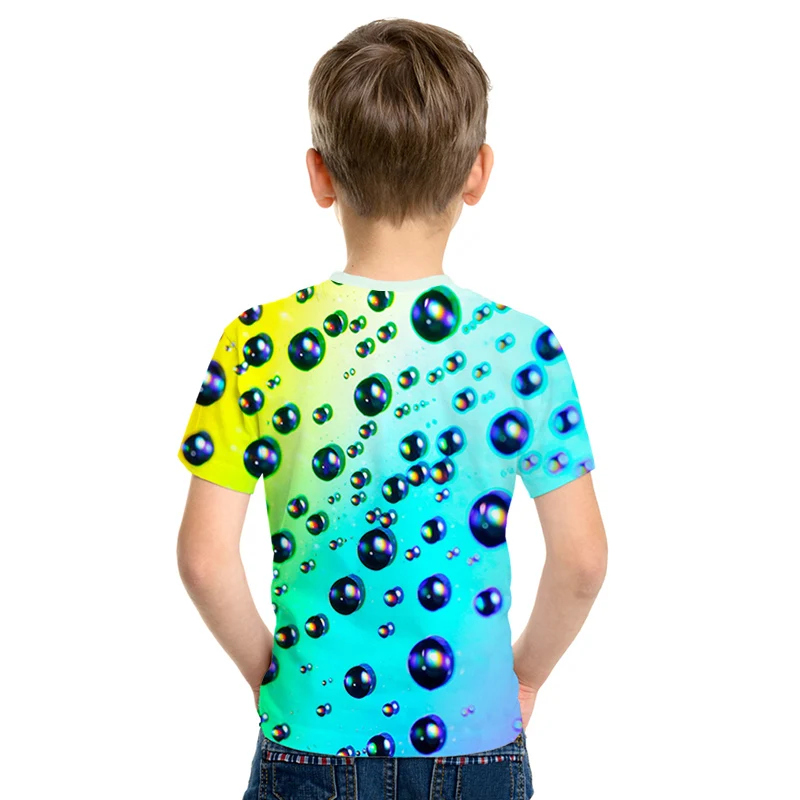 Детская модная одежда года с объемным принтом «капельки воды»; Детская рубашка с короткими рукавами; детская футболка в стиле Харадзюку