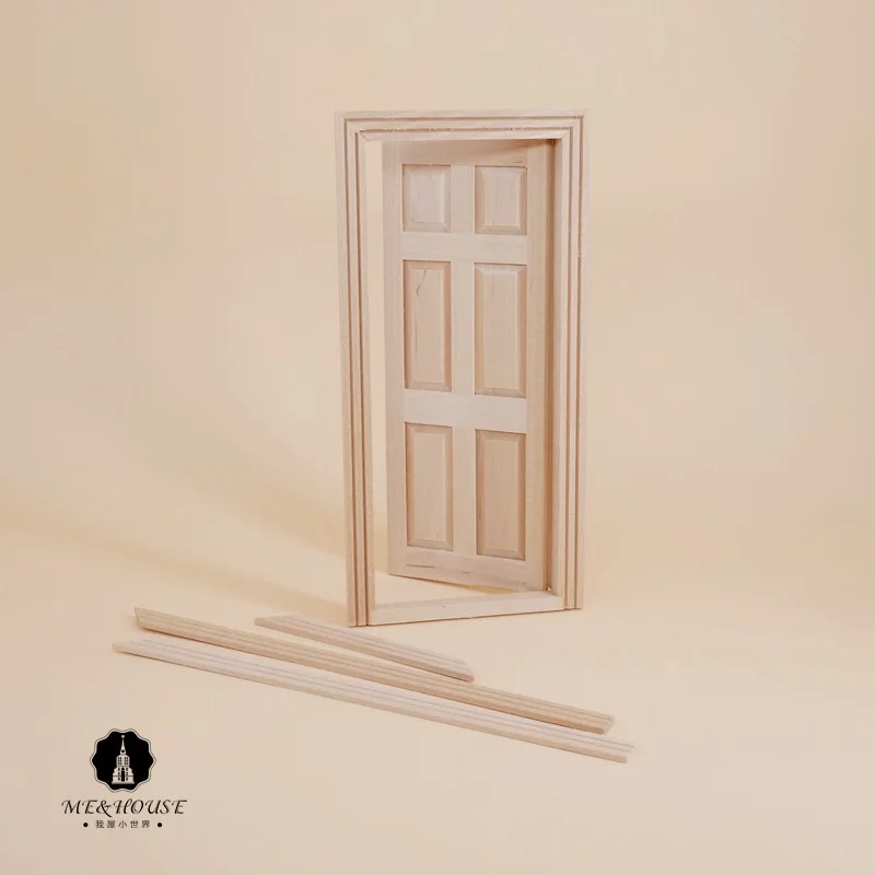 

1: 12 Doll House Mini Furniture Model White Base DIY Plain Color Solid Wood Doors with Lines