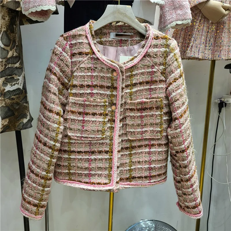 

Chic Coat Women 2020 New Autumn Retro Long Sleeve Casual All-match Short Temperament Tweed Jacket Lady Chaquetas De Mujer