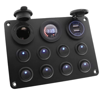 

Control Breaker Rocker Switch Panel Digital Display LED Overload Protection With Dual USB 8 Gang Waterproof