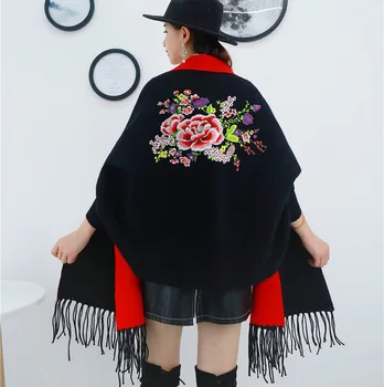 

Imitation Cashmere Pashmina Women Embroidery Flower Shawl Scarves Large Muffler Cape Soft Mujer Bufanda Tassels Chal Wrap