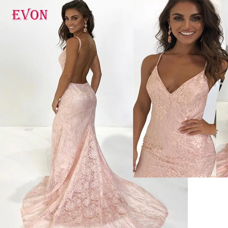Vestido de gala Largos элегантные кружевные платья Русалка для выпускного вечера сексуальные глубокий v-образный вырез на тонких бретелях с открытой спиной Вечерние платья
