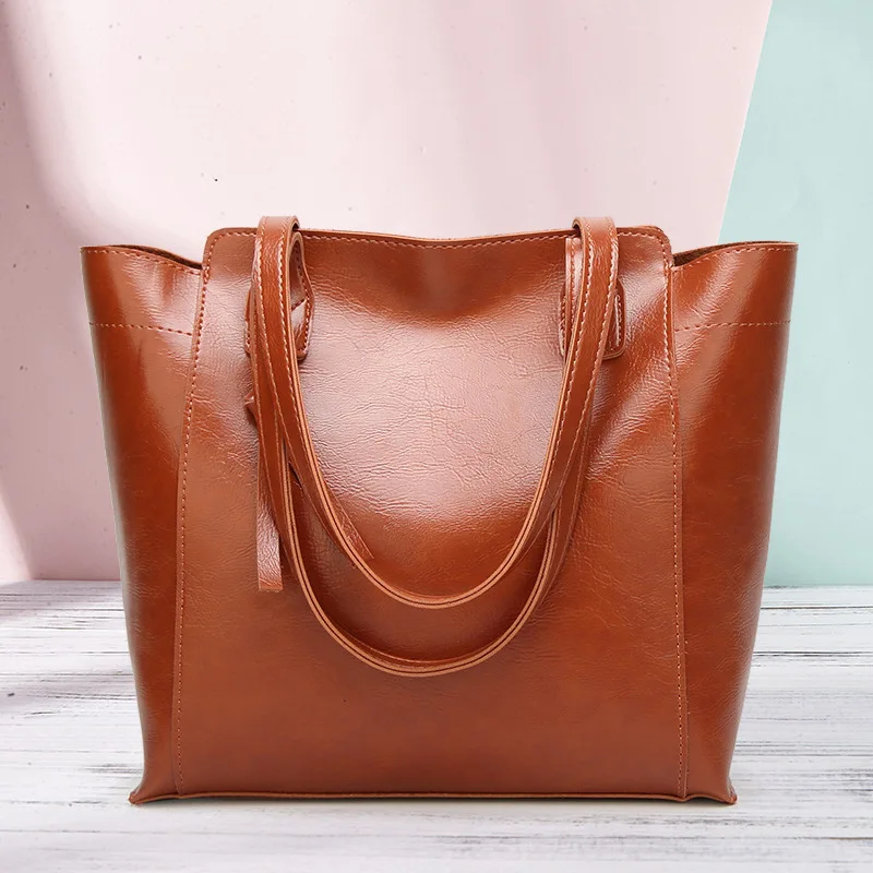 

MAIDINI 2019 New Style Oil Wax Leather Handbag Simple Large-Volume WOMEN'S Bag