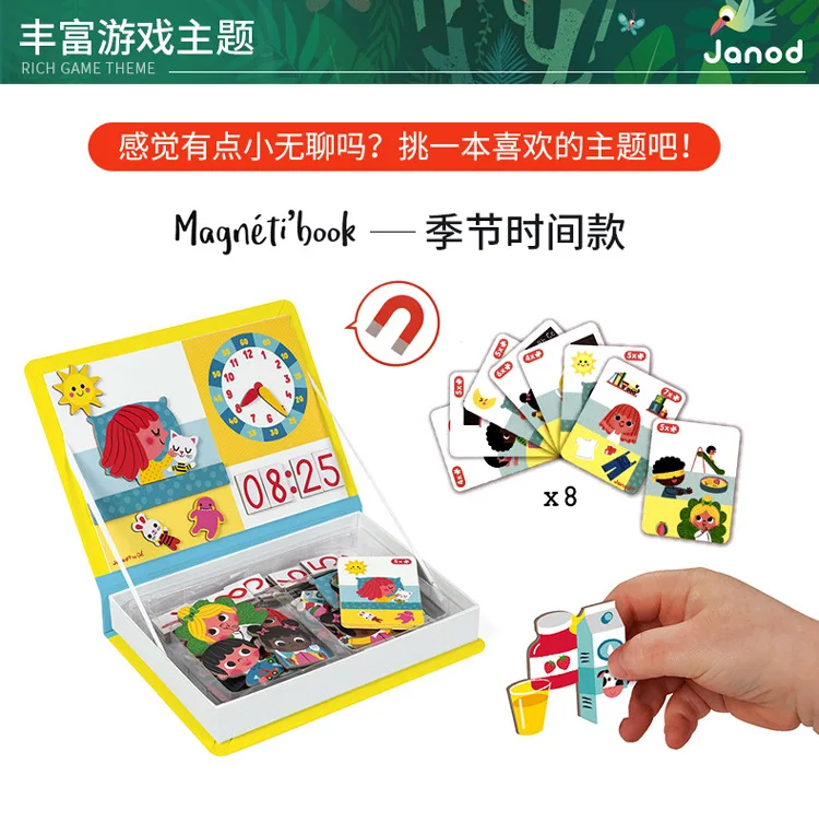 Janod детская развивающая игрушка, магнитный пазл для девочек 3-4-5-6-8 лет, сменная стерео Магнитная книга для мальчиков