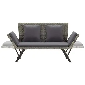 

【USA Warehouse】Garden Bench with Cushions 69.3" Gray Poly Rattan