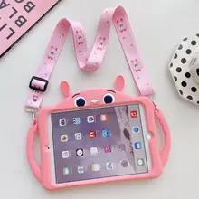 Cute Cartoon Cover for IPad 9.7 2018 2017 Pro 9.7 10.2 8th 7th Air 1 2 Case for Mini 12345 Silicon PC Stand Handle Funda + Strap