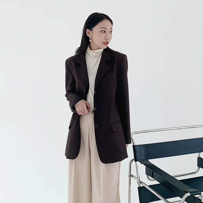

Women's Casual Long-sleeved Suit Jacket Retro-Vintage Simple Small Suit Women In Autumn 2019 Notched Coat Women Jacket Suit