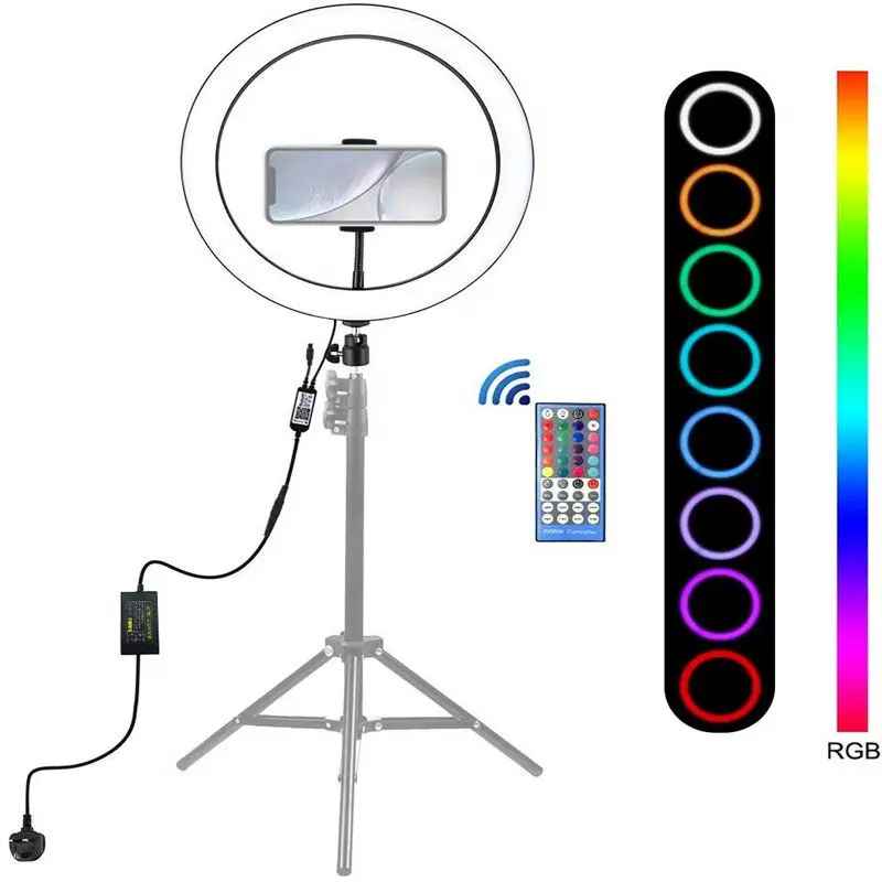 12 дюймовая цветная (RGB) кольцевой светильник светодиодный Bluetooth APP Дистанционное