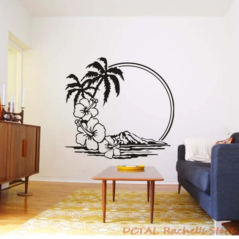 Hawaii Surf Tropical Island Sticker Palm Silhouettes Home Decor Vinyl Decal Coconut Tree Living Room Bedroom