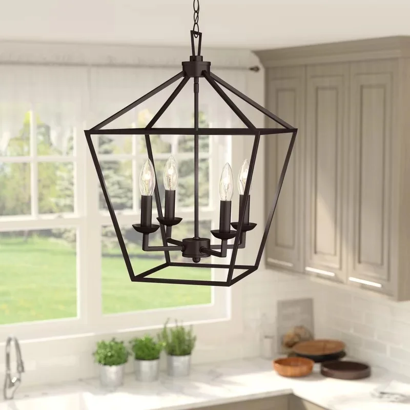 

American Retro Iron Industrial Four-Head Chandelier Modern Minimalist Living Room Study Counter Restaurant Hanging Light