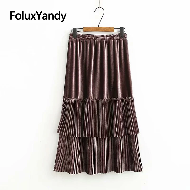 Плиссированные юбки длиной до лодыжки, женские юбки с высокой талией свободного размера плюс, цыганские бархатные юбки KKFY4278